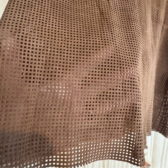 Muubaa Brown Suede Perforated Short Sleeve Top size 10 - Picture 6 of 7